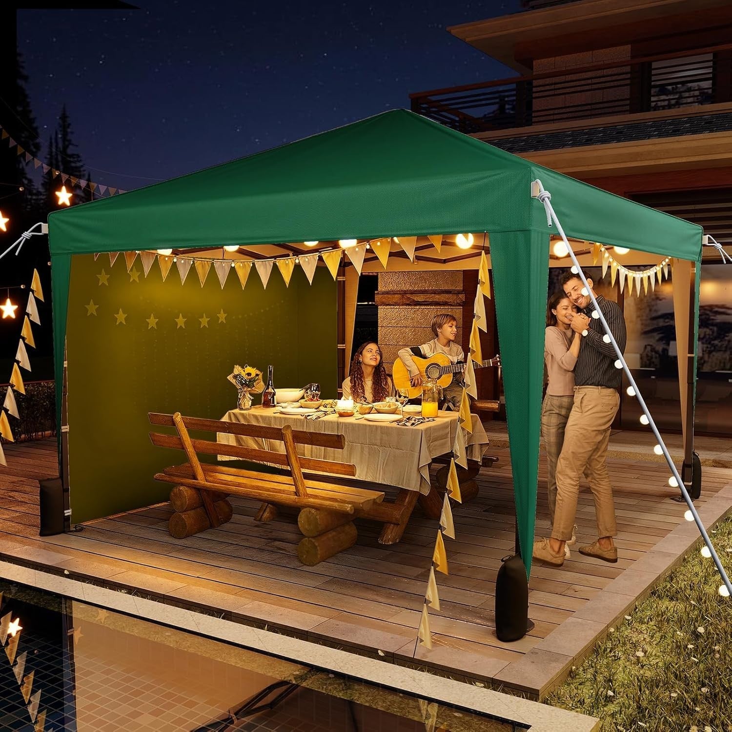 3x3m Dark Green Pop-Up Gazebo with Sides Waterproof Steel Frame Party Tent