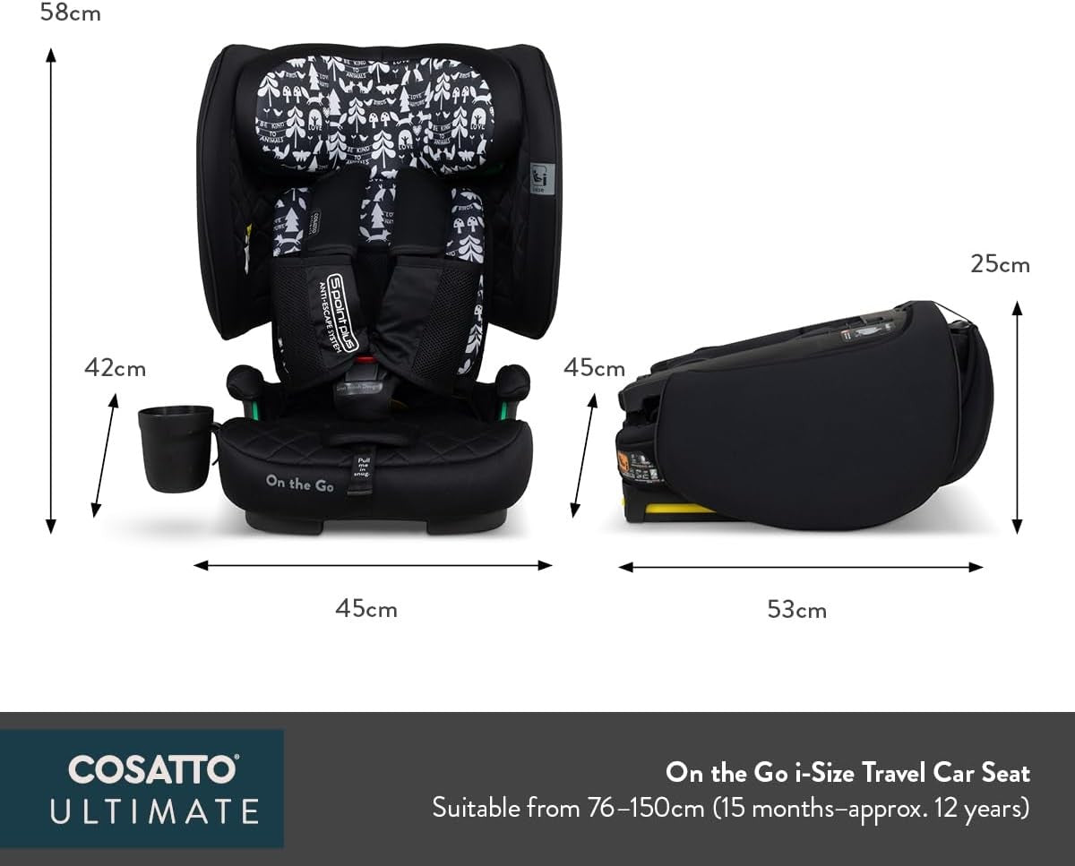 Foldable ISOFIX Child Car Seat 76–150cm Portable Travel Lightweight