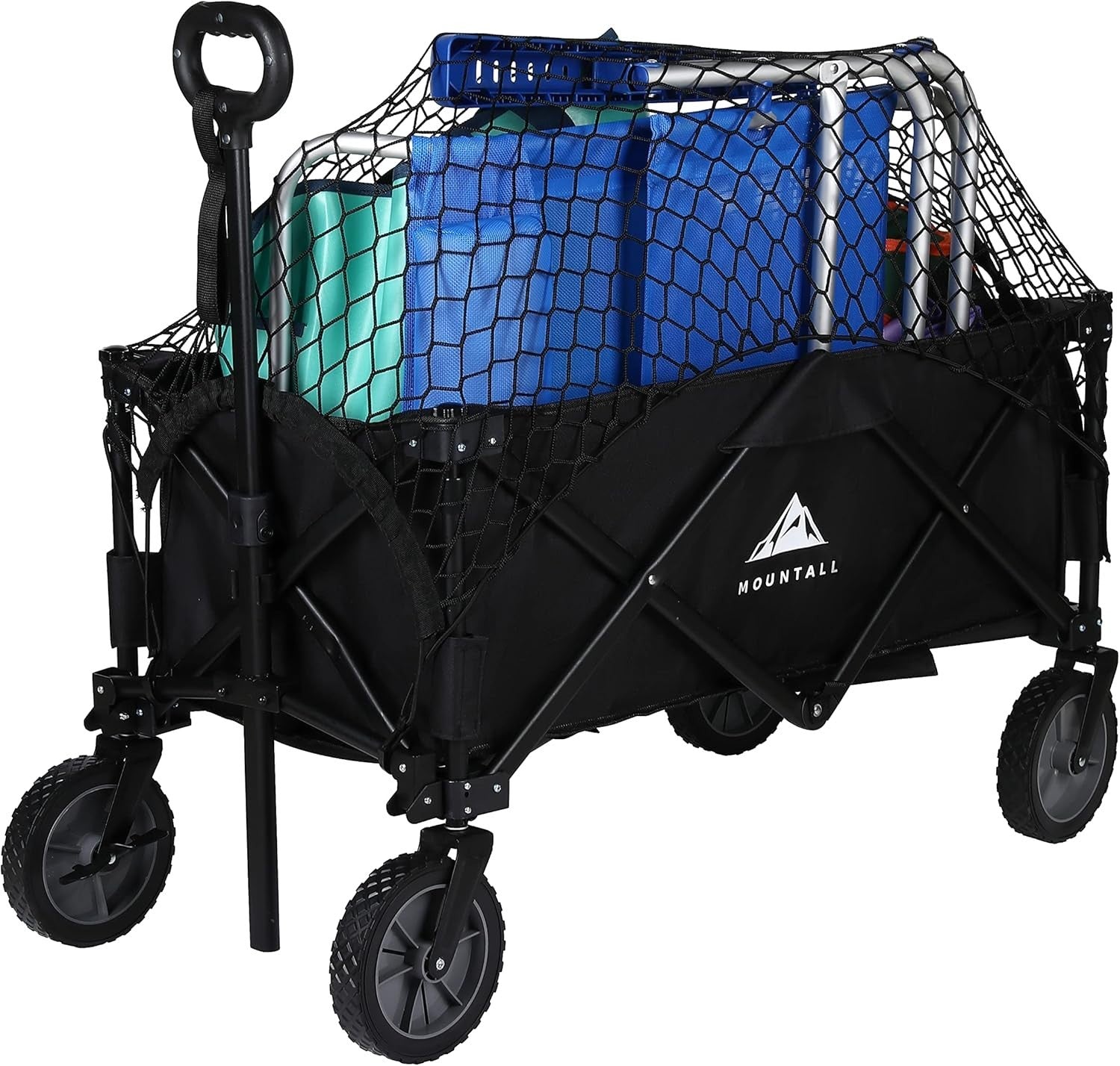 Black Folding Festival Wagon 85kg Collapsible Camping Trolley with Cargo Net