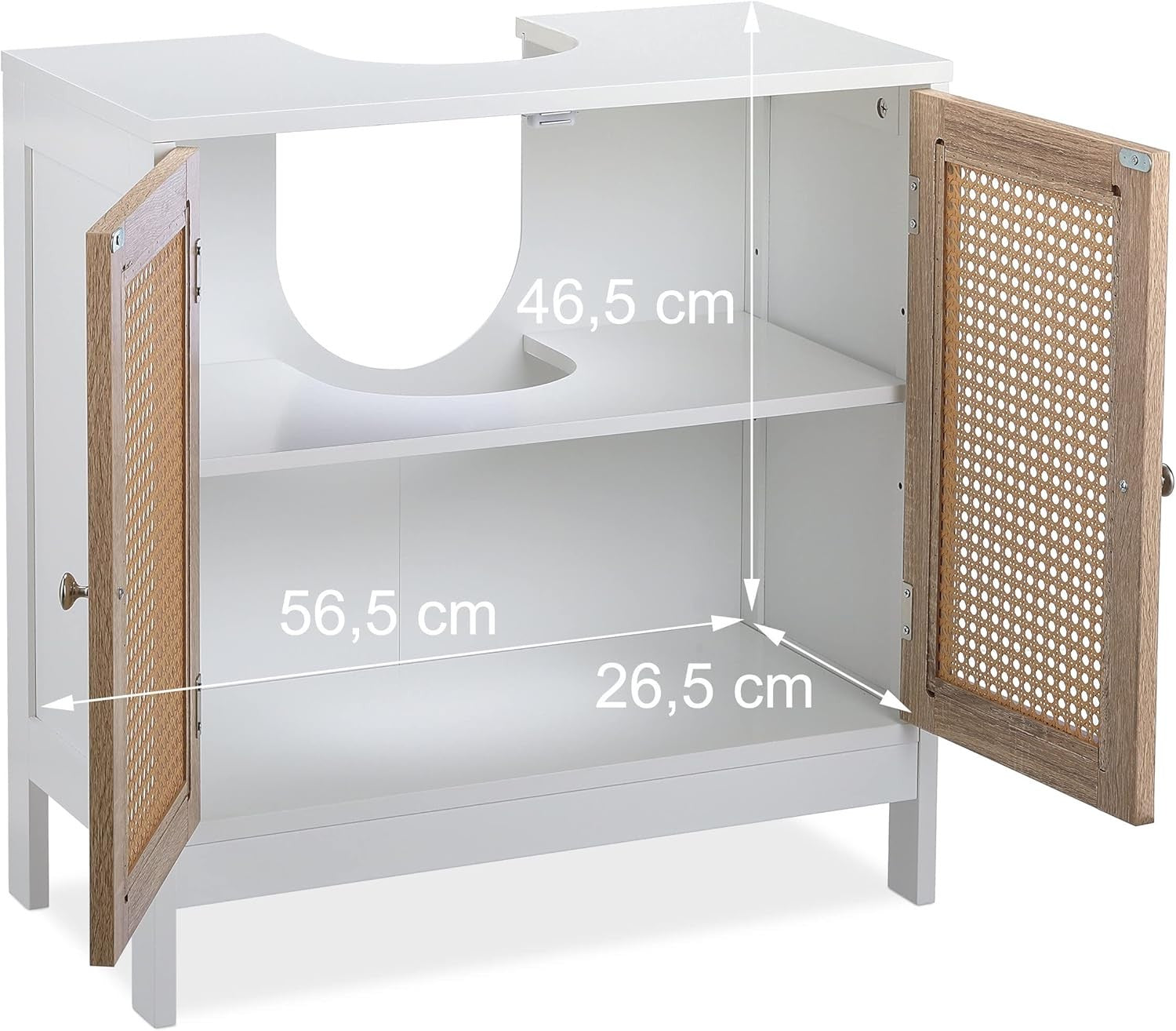 Modern Rattan Bathroom Vanity Unit White 2 Door Floor Standing Sink Cabinet