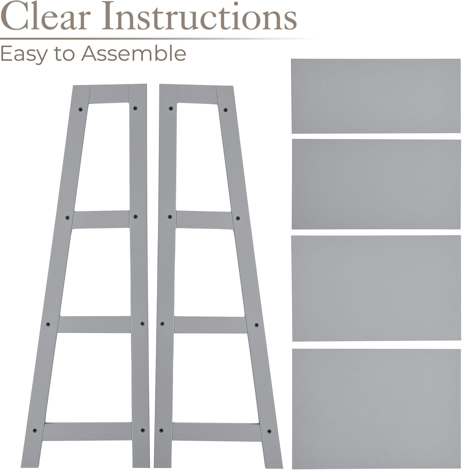 4 Tier Ladder Shelf Bathroom Storage Unit Wooden Display Stand Grey