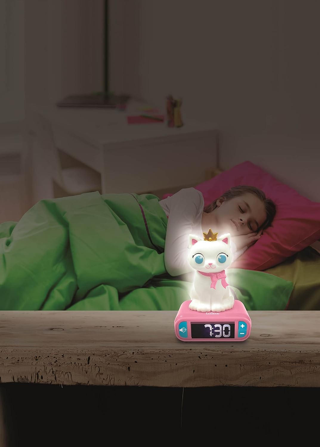 Kids Alarm Clock Night Light Cute Cat Digital LCD Snooze Bedside Clock