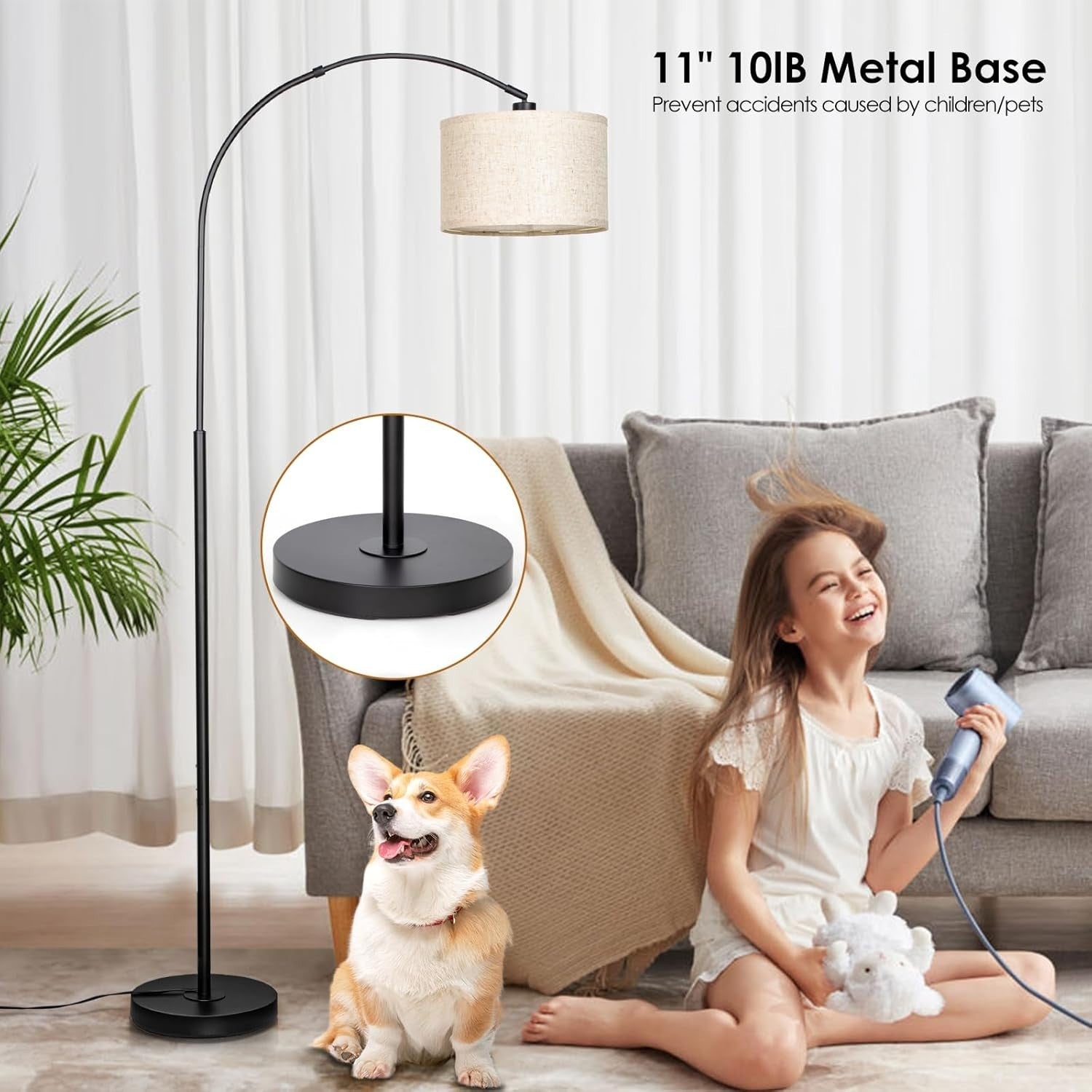Modern Arc Floor Lamp with Remote & Foot Switch | Dimmable LED Reading Light