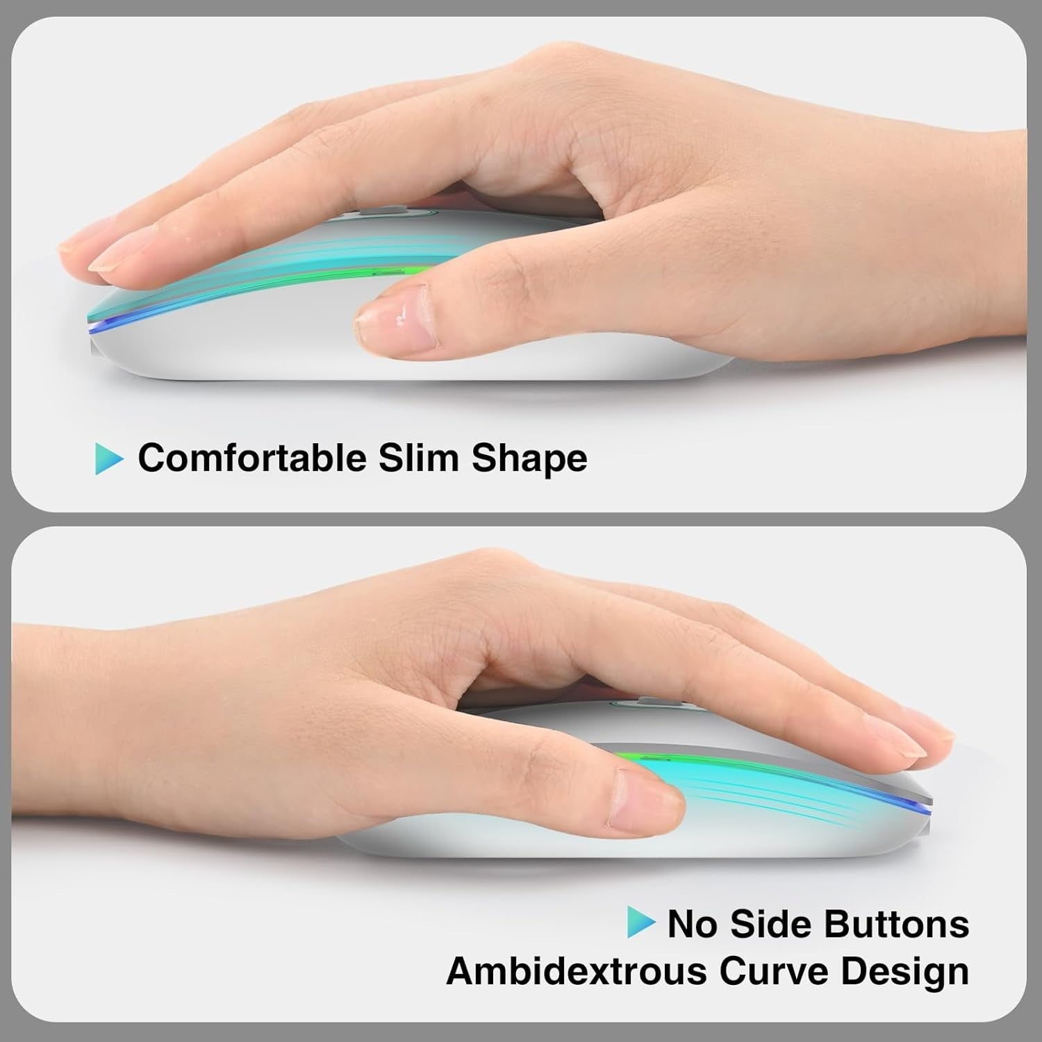 Silent Rechargeable Wireless Mouse Bluetooth 2.4G Slim Ergonomic 1600DPI