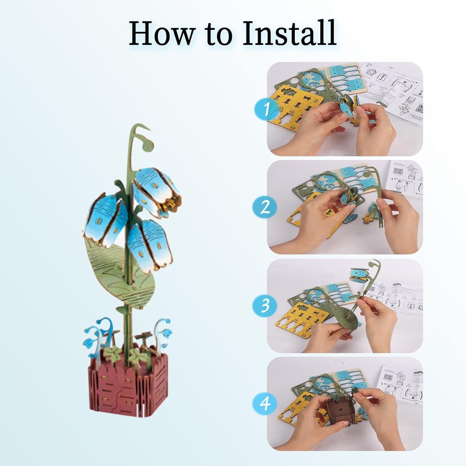 3D Wooden Flower Puzzle DIY Kit – Romantic Home Decor Gift for Women