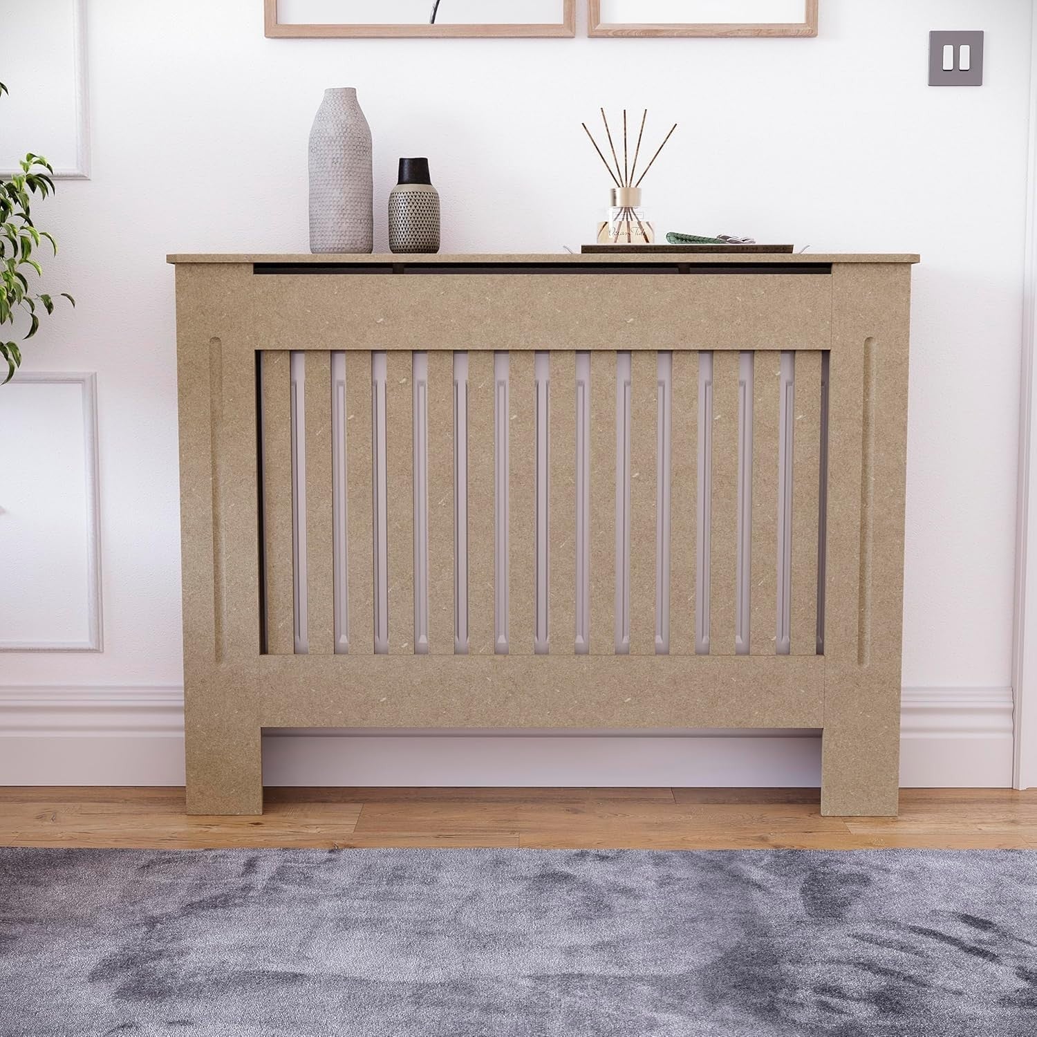 Medium Unfinished Radiator Cover Cabinet | Paintable MDF Slatted Heater Cover