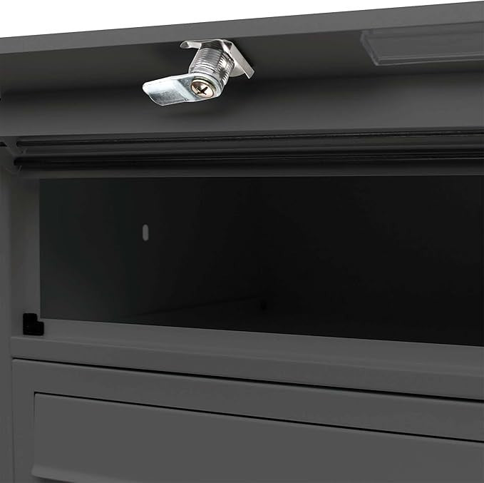 3 Door Black Pillar Letterbox Post Stand Lockable Mail System Durable Steel