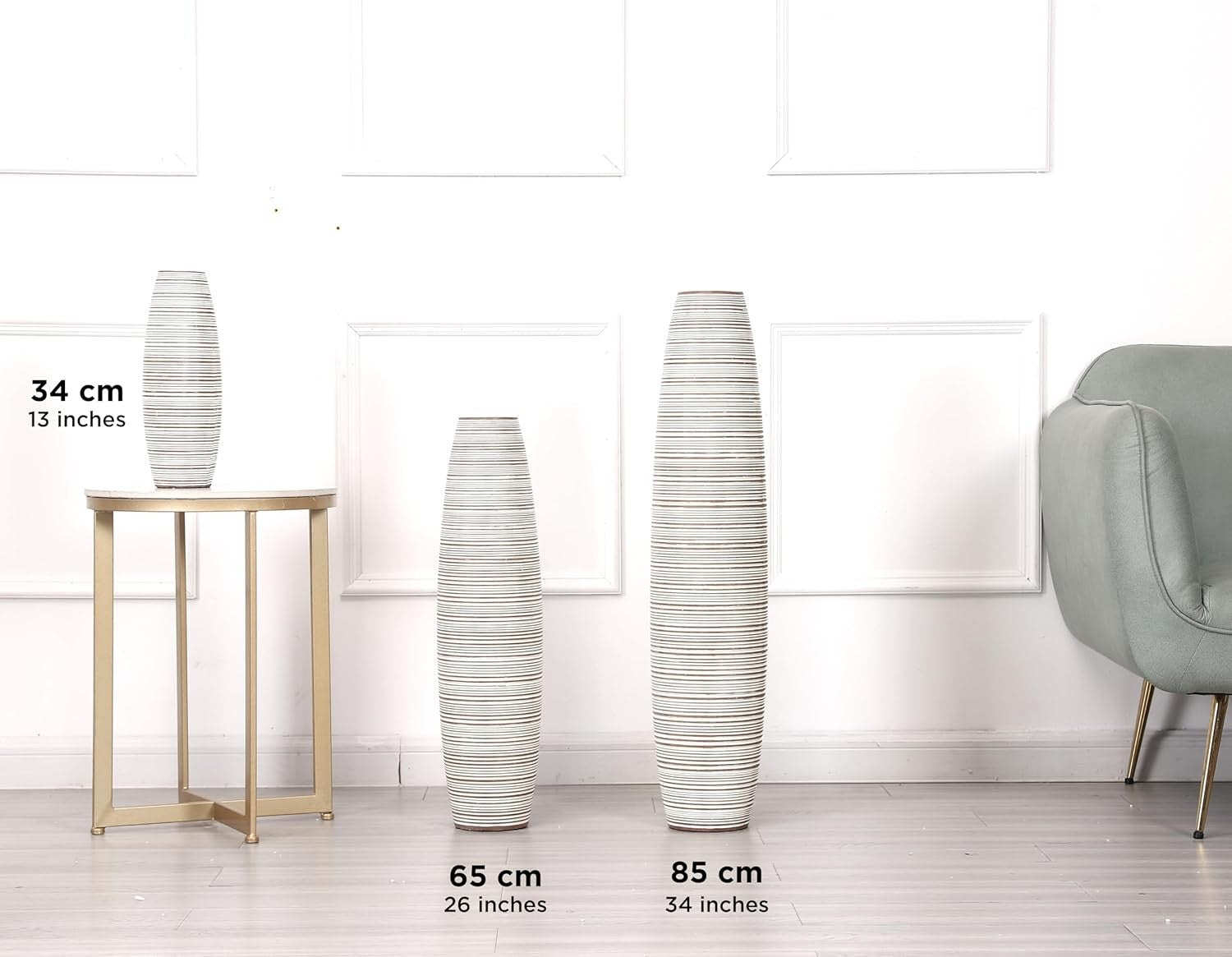Large White Wash Floor Vase 36cm Tall Pampas Grass Modern Home Décor