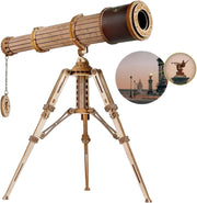 3D Wooden Telescope Puzzle DIY Model Kit Monocular Tripod STEM Gift