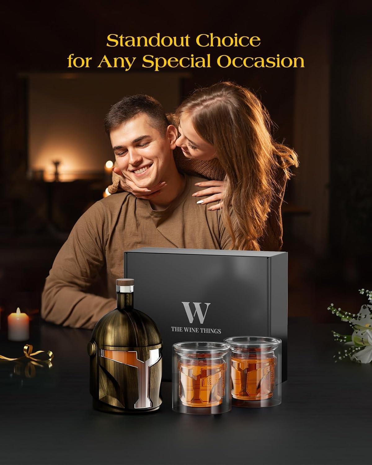 Helmet Whiskey Decanter Set 34oz with 2 Glasses – Unique Men’s Bar Gift