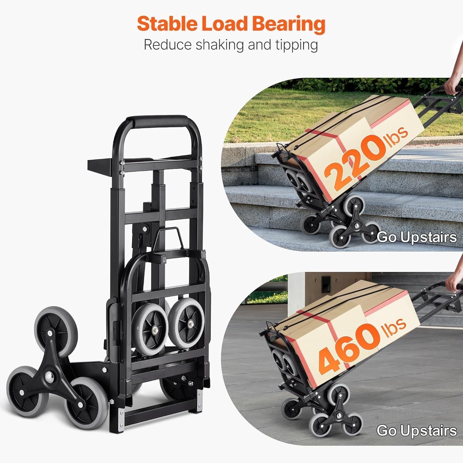 460lb Stair Climbing Hand Truck Folding Heavy Duty Dual Handle Cart