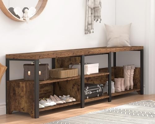 Rustic Brown Entryway Bench 145cm Shoe Storage Hallway Corner Seat