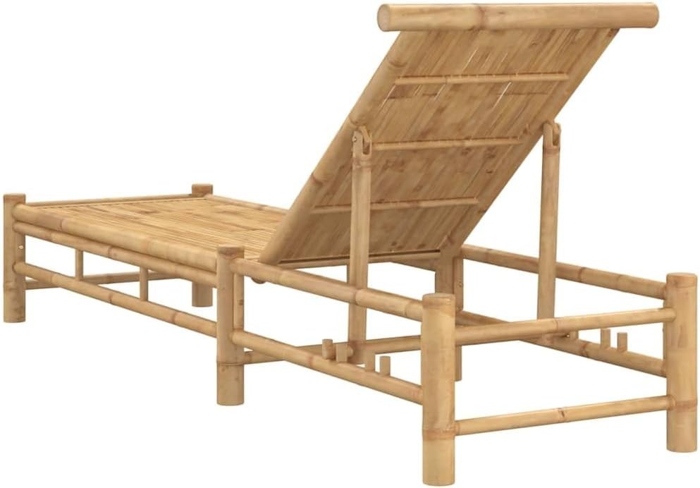 Outdoor Bamboo Sun Lounger 3-Position Adjustable Patio Daybed 199x55x30 cm