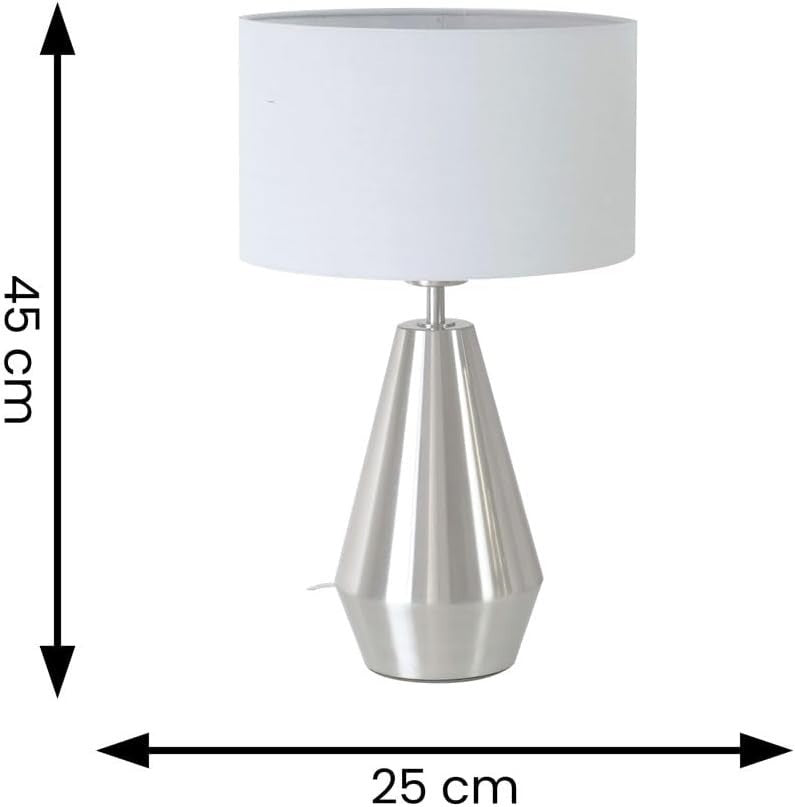 Silver Touch Dimmer Table Lamp LED Grey Drum Shade Bedside Desk Light