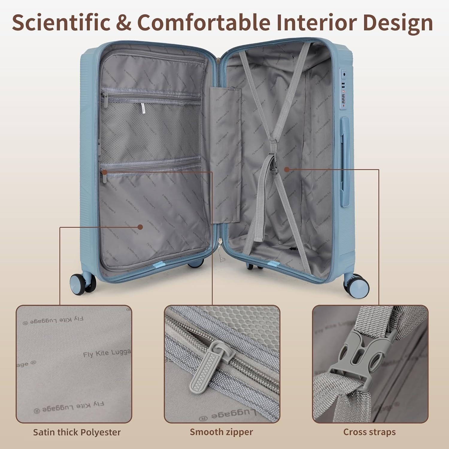 20in Cabin Suitcase Polypropylene Hard Shell TSA Lock Front Pocket
