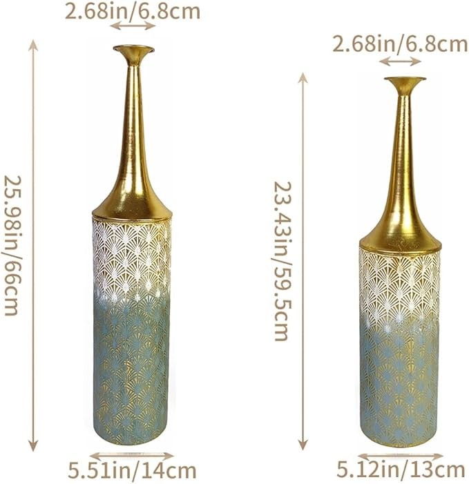 Tall Floor Vases Set of 2 Gold White Metal Modern Home Decor 66/59cm