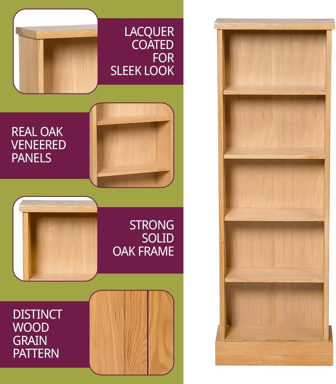 Solid Oak DVD CD Storage Cabinet 5 Tier Media Shelf Holds 120 Discs