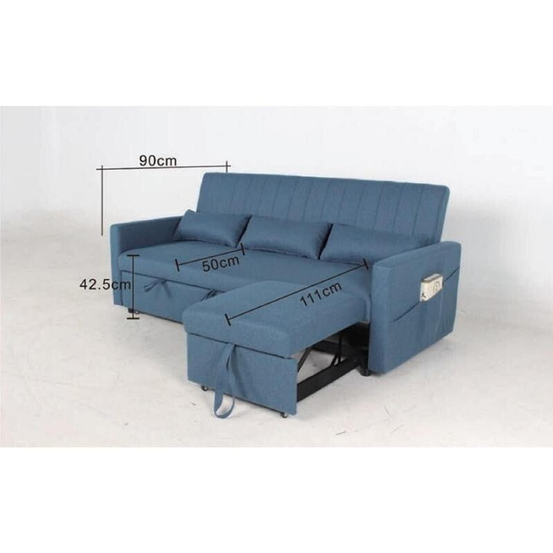 Blue Velvet 3 Seater Sofa Bed Pull Out Storage Chaise Guest Sleeper