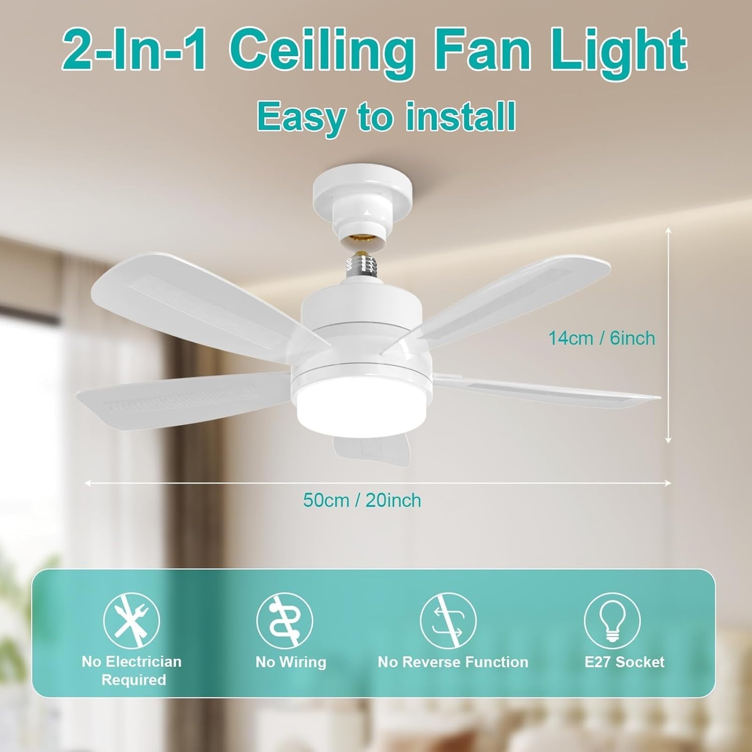 REYLAX 50CM LED Ceiling Fan with Light, 6 Speeds, 3 Colors, Remote Control