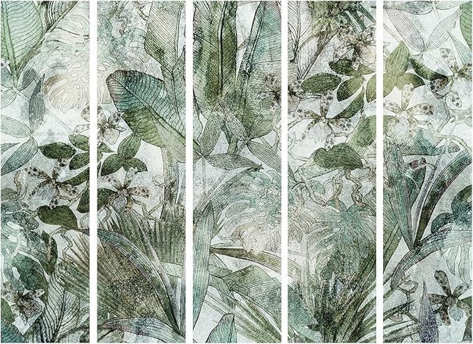 Tropical Jungle Leaf 5 Panel Folding Room Divider Large Canvas Screen