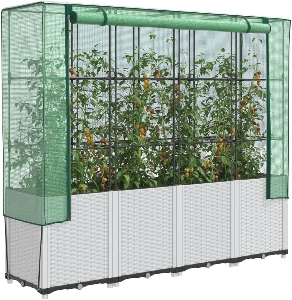 Raised Garden Bed 160x40x153cm with Greenhouse Cover & Rattan Design