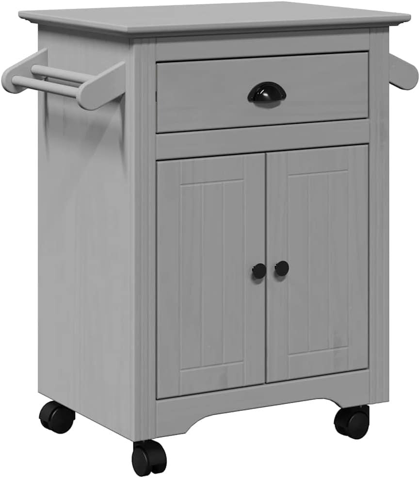Grey Kitchen Trolley Cart w Drawer Cabinet Wheels
