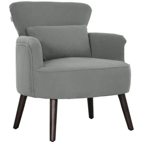 Modern Grey Corduroy Armchair Lounge Chair Padded Seat Wood Legs Sofa