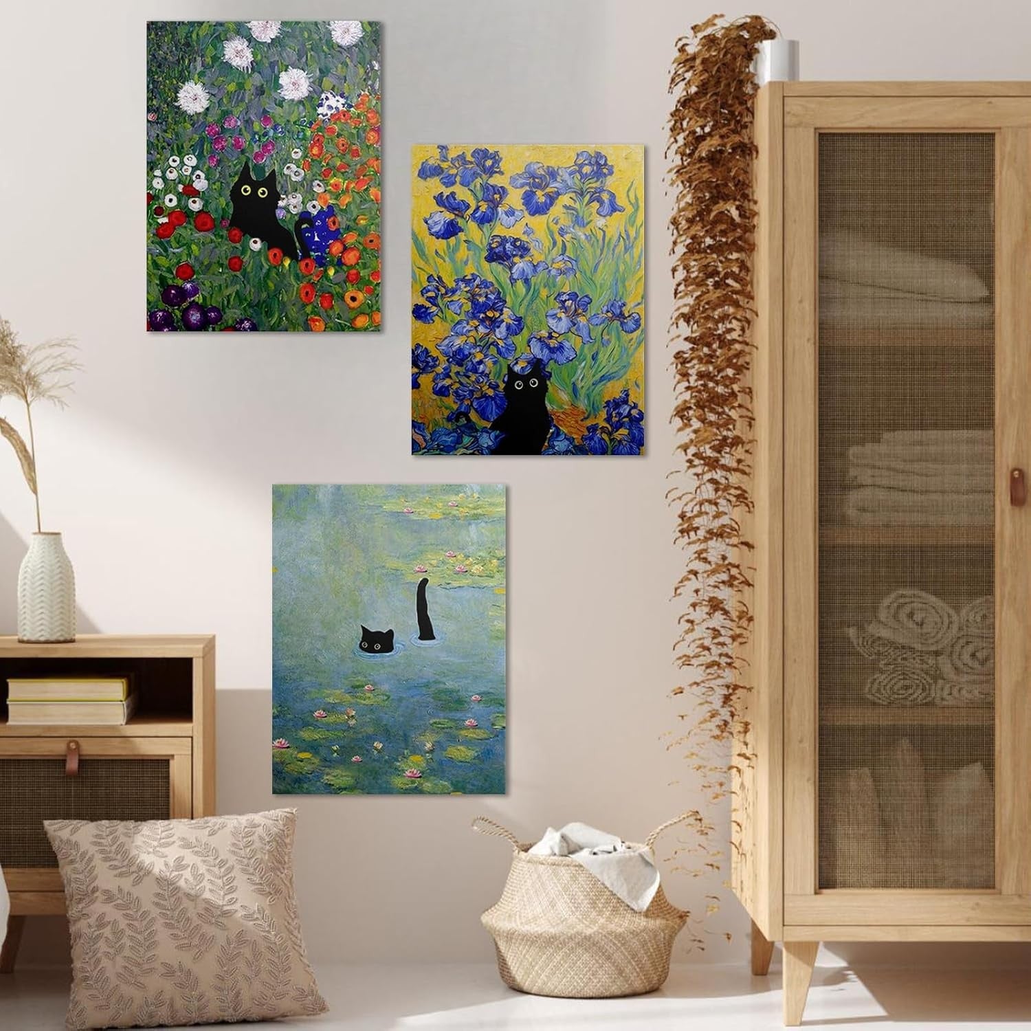 Boho Canvas Wall Art Set of 3 Framed Nature Prints 30x40cm Decor