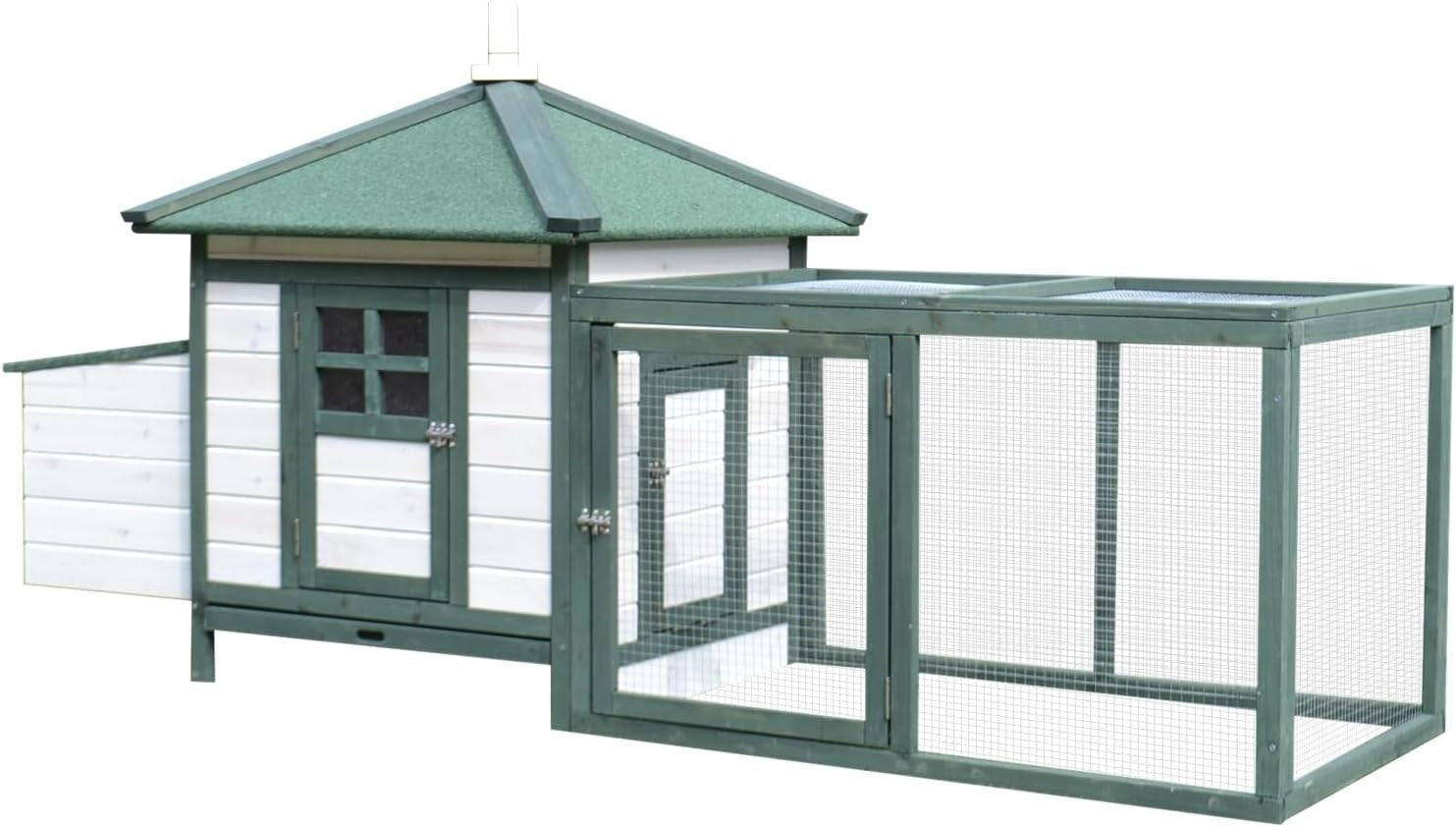 Large Outdoor Chicken Coop with Run Nest Box 196x76x97cm Green