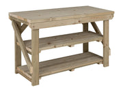 5ft Heavy Duty Pressure Treated Wooden Workbench Double Shelf Indoor Outdoor