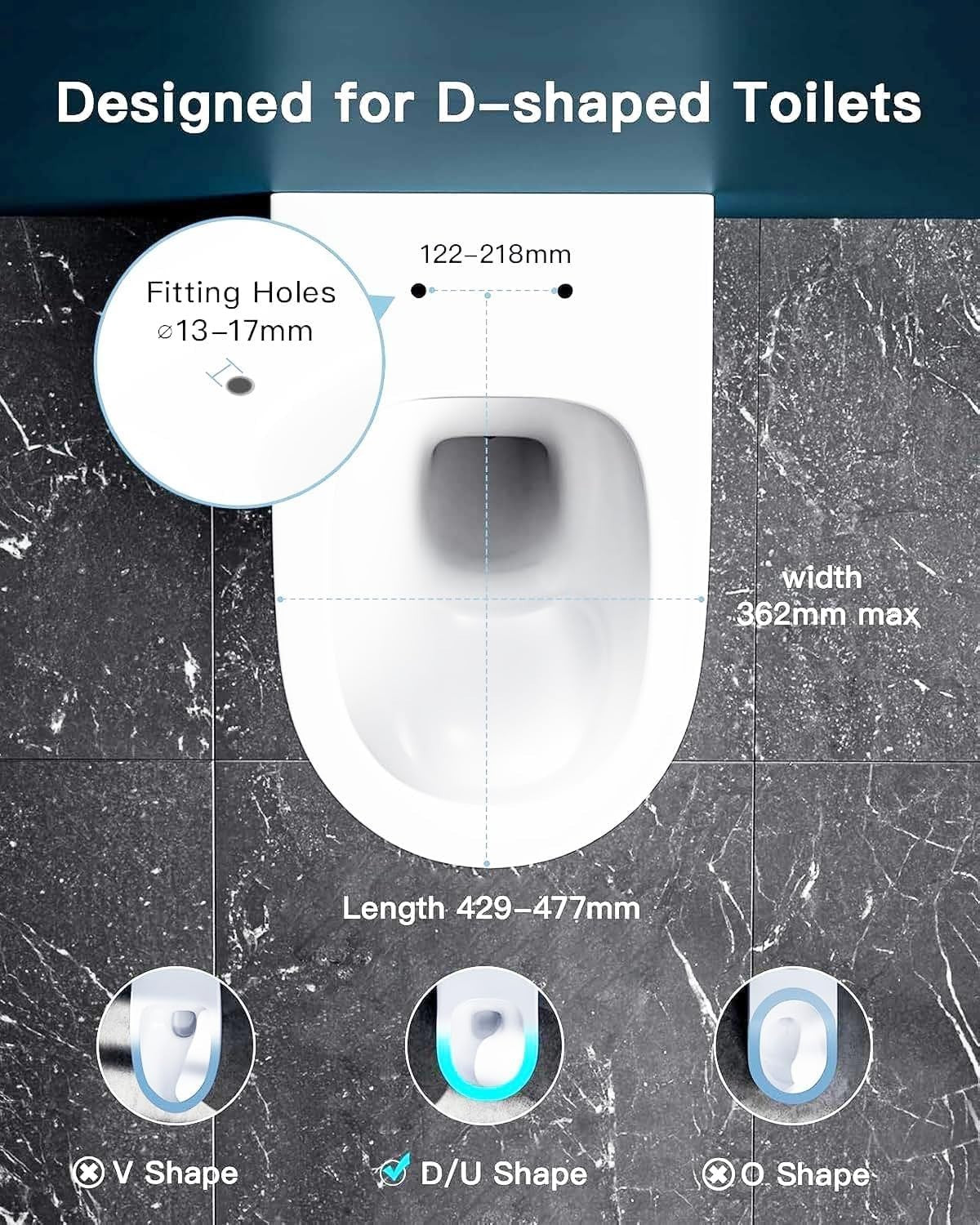D Shape Toilet Seat Soft Close Quick Release Top Fix White Adjustable Stainless