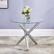 Round Glass Dining Table 90cm Tempered Metal Legs Modern Design