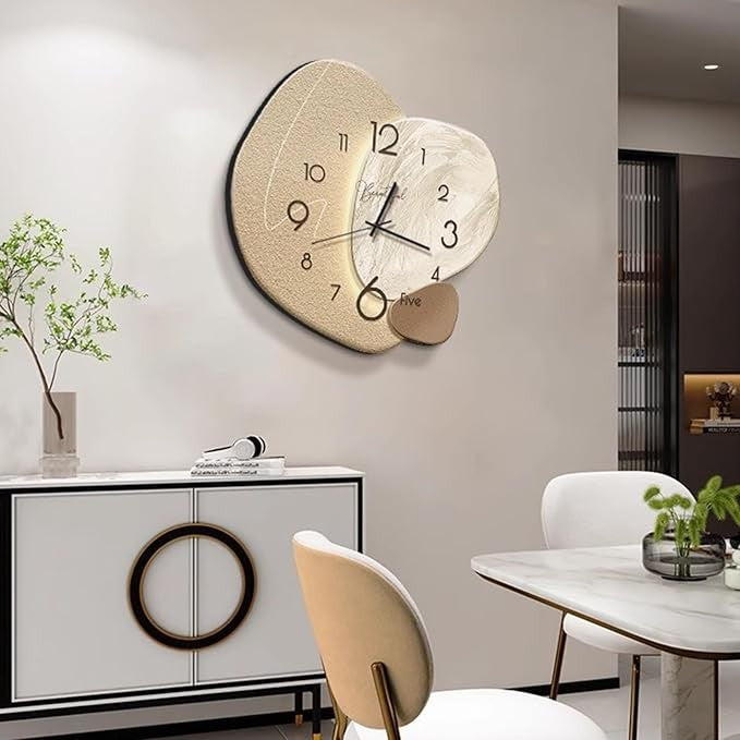 Nordic Beige Art Deco Wall Clock 40cm Silent Modern Porcelain Style Decor