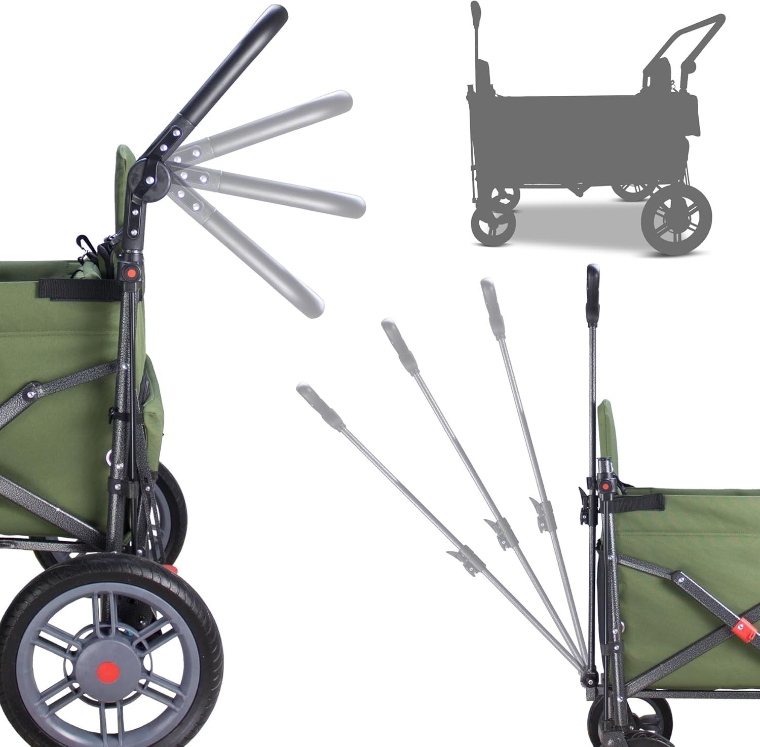 Green Folding Wagon w/ 2 Seats Canopy Heavy Duty 120kg Collapsible Cart Outdoor