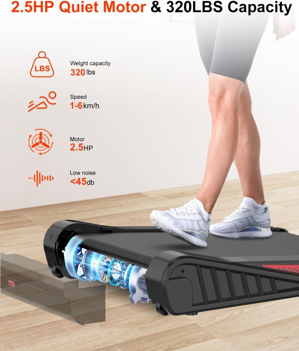 Compact Under Desk Treadmill 6km/h Incline Home Office Fitness Pad