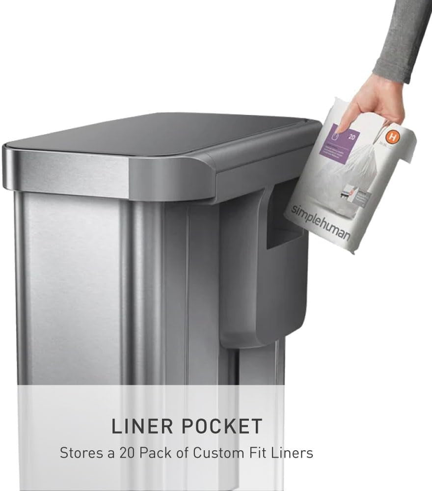45L Stainless Steel Kitchen Pedal Bin Soft Close Lid Rectangular