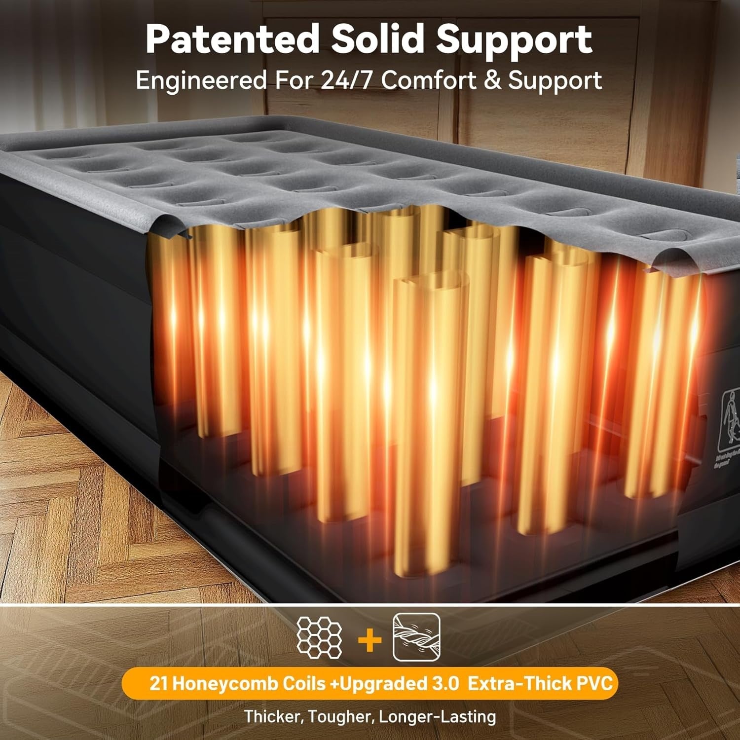 Single Air Mattress Built In Pump 18” Raised 2 Min Inflating Black Air Bed