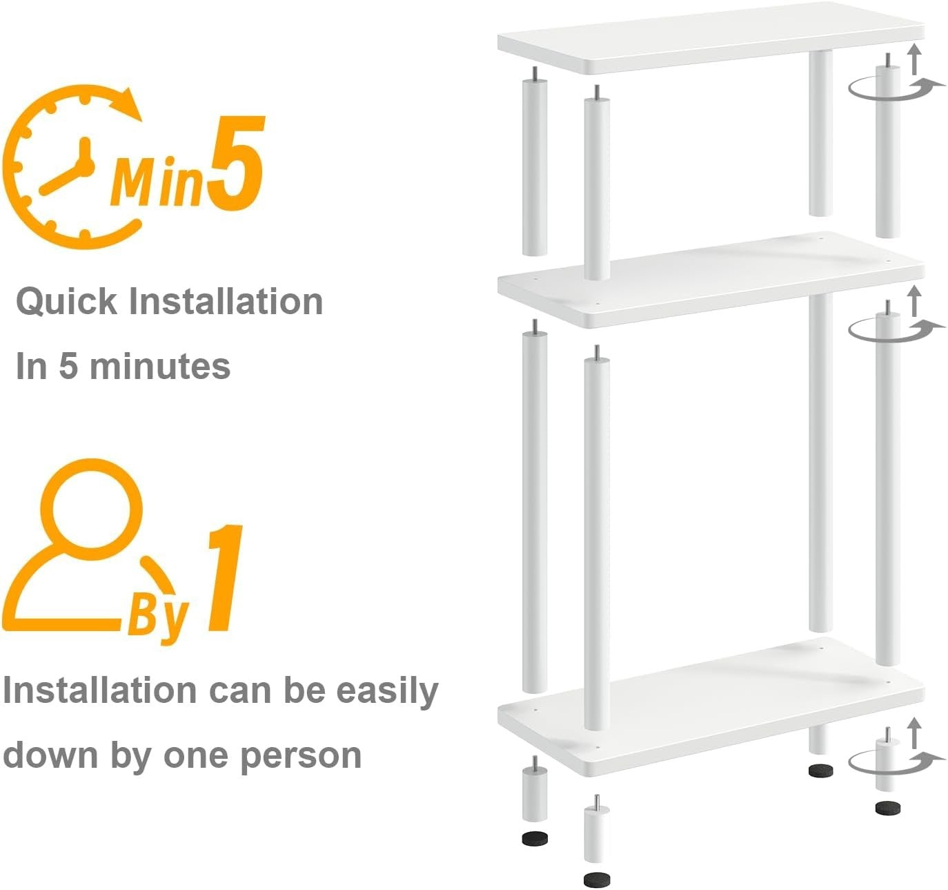 Slim 3-Tier Narrow Side Table, Space-Saving End Table for Living Room, Bedroom
