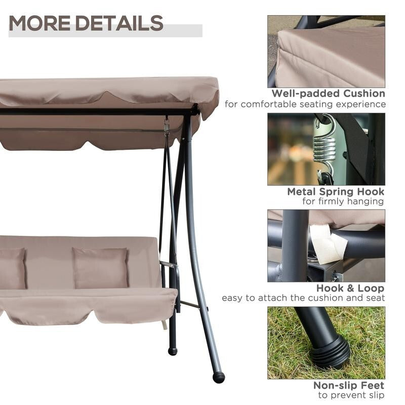 3 Seater Outdoor Swing Chair Bed with Canopy, Cushions – Beige Garden Lounger