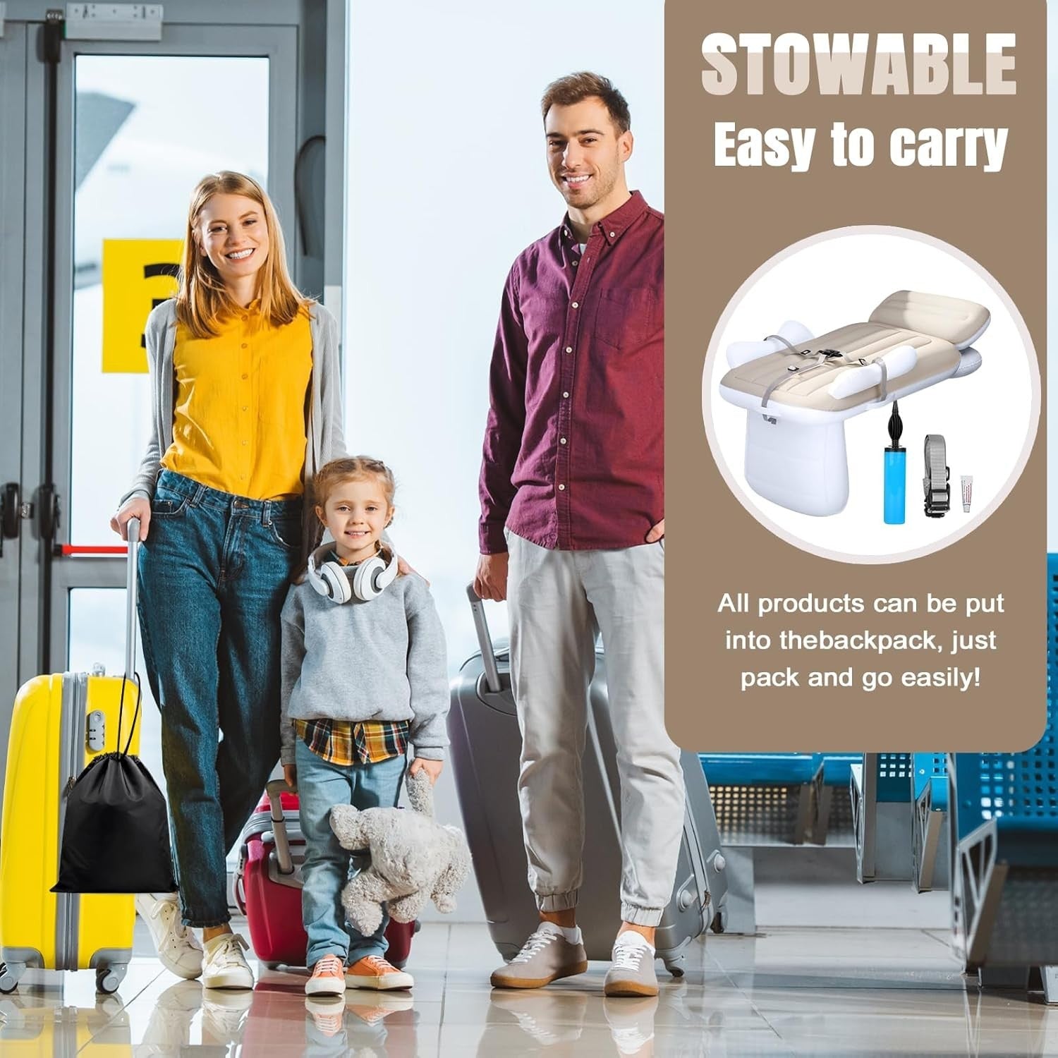 Portable Inflatable Toddler Airplane Bed with Safety Guard and Travel Pump