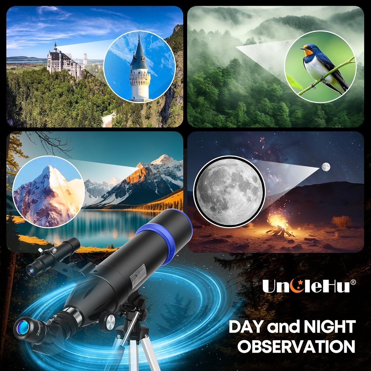 80mm Aperture 600mm Refractor Telescope for Adults & Kids - Black-1