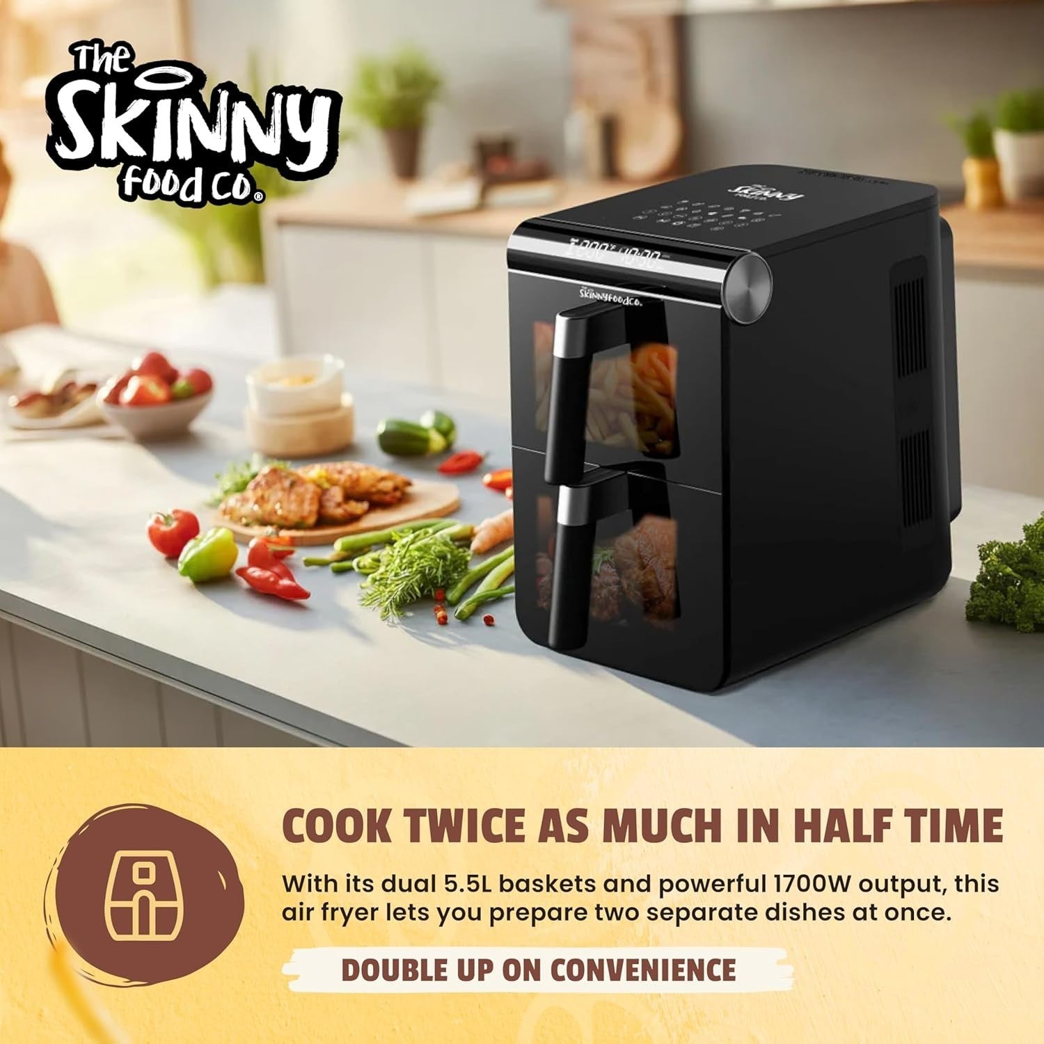 11L Double Stack Dual Drawer Air Fryer 2 Basket LED 60-200C Timer Black