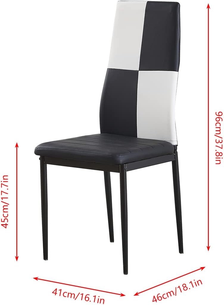 White Dining Table Set + 4 Checked Leather Chairs | Compact Home Kitchen