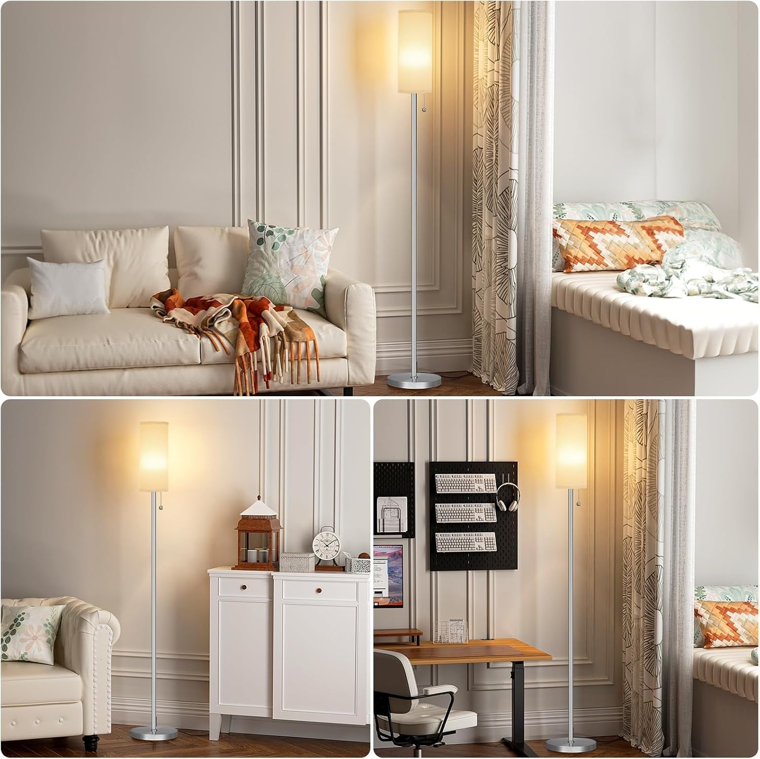 Grey Floor Lamp 64in Standing Lamp Bedroom Living Room Bulb Included