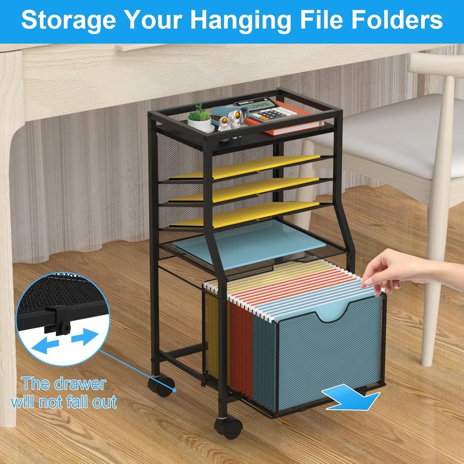 Rolling File Cart Under Desk 6 Tier Storage Organiser w Wheels Drawer