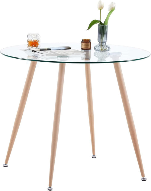 Round Glass Dining Table with Metal Legs Modern 4 Seater Kitchen Table