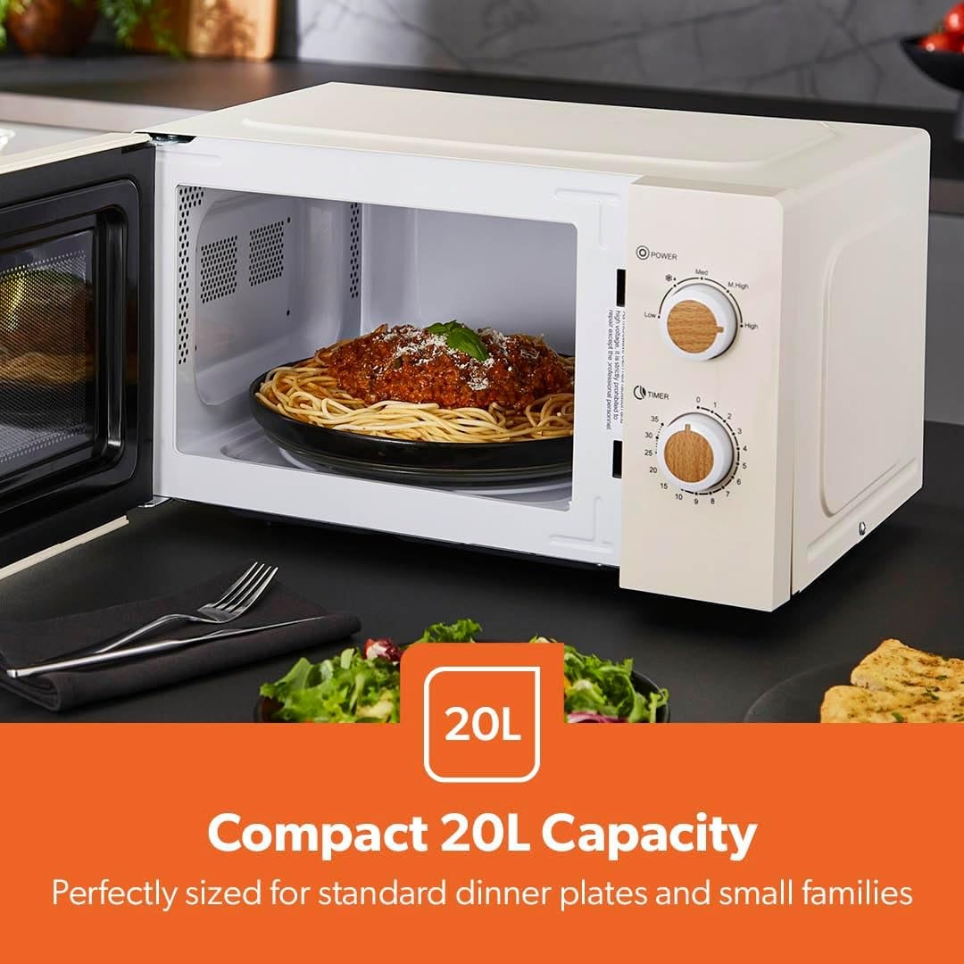 Geepas 20L Microwave Oven 700W Solo 5 Power Levels Cream Compact