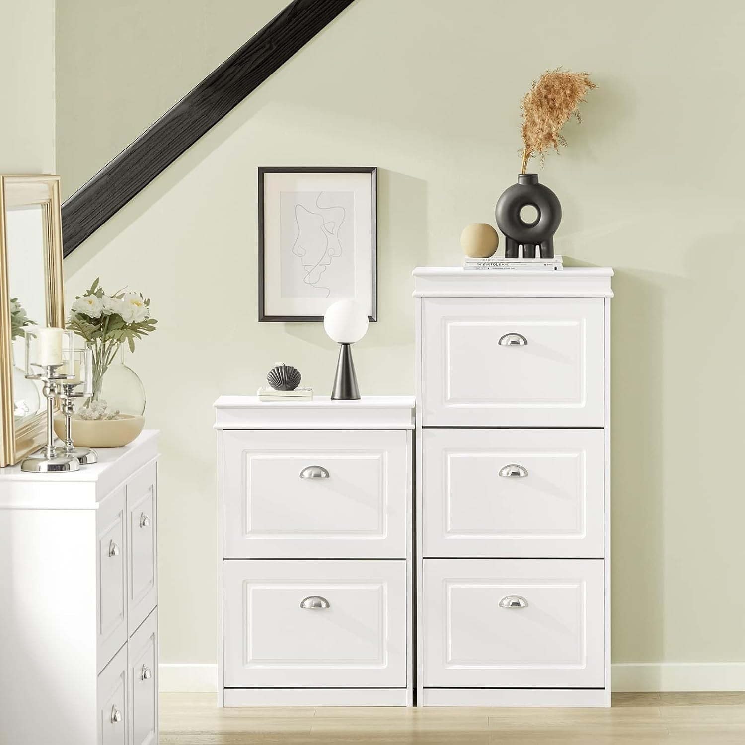 3 Drawer Flip Door Shoe Cabinet Slim Storage Unit 53x24x117 cm Black