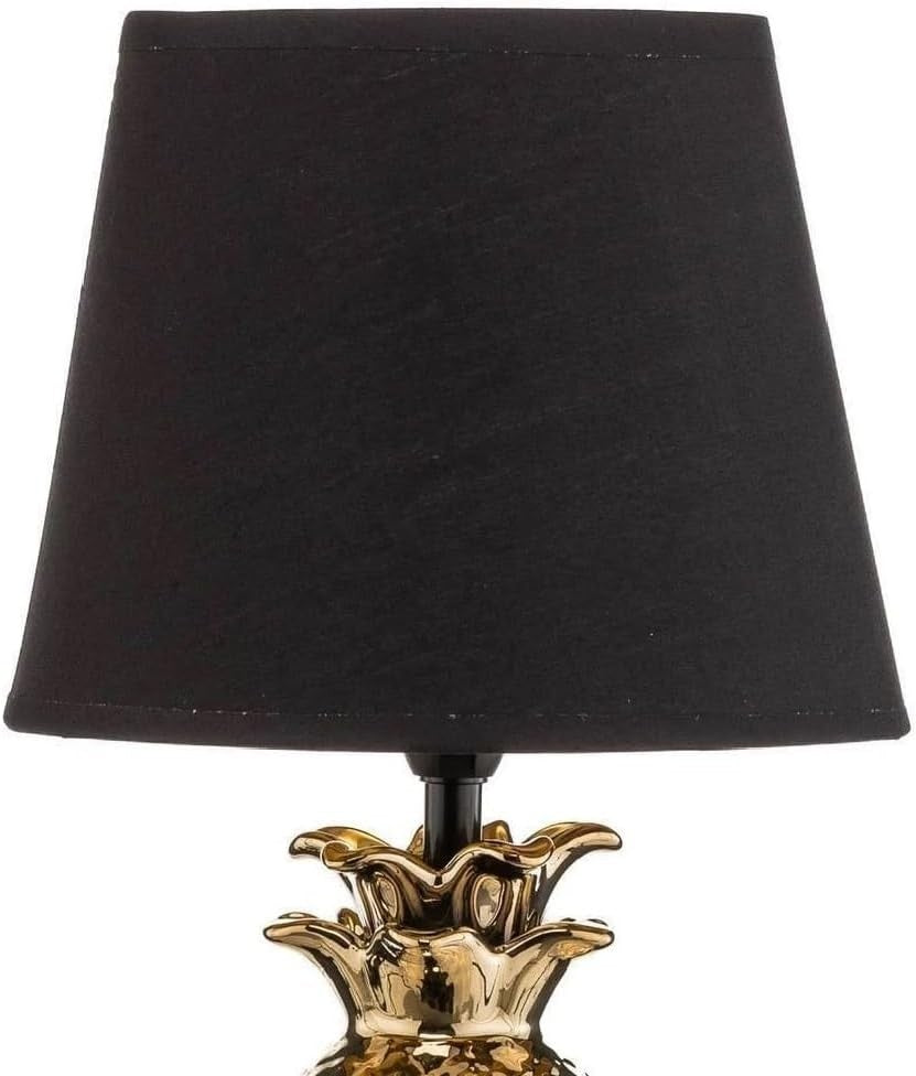 Gold Ceramic Pineapple Table Lamp Black Fabric Shade 35cm E14