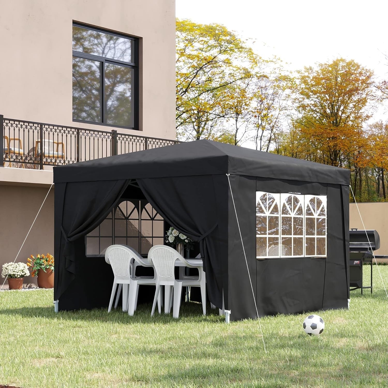 3x3m Pop Up Gazebo Garden Party Tent Waterproof w/ Sidewalls Black